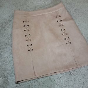 Taupe, Faux Suede, Lace up high-waisted mini skirt